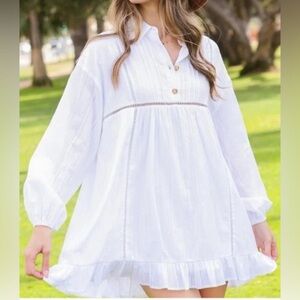 NWT Lumiere White Tiered Ruffled Mini Dress, Size S